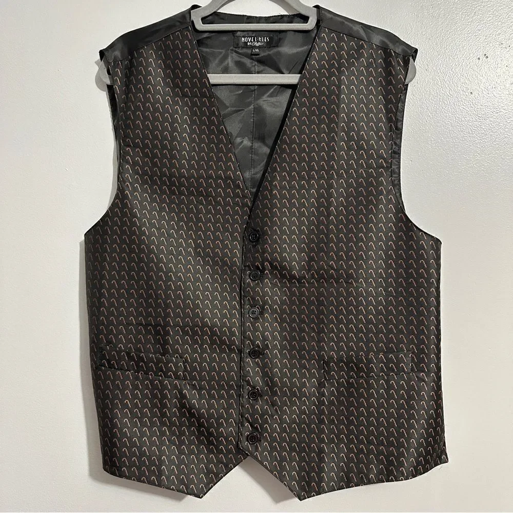 Novel-ties By Roffe Black Suit Vest Holiday Candycanes Christmas. Size L/XL